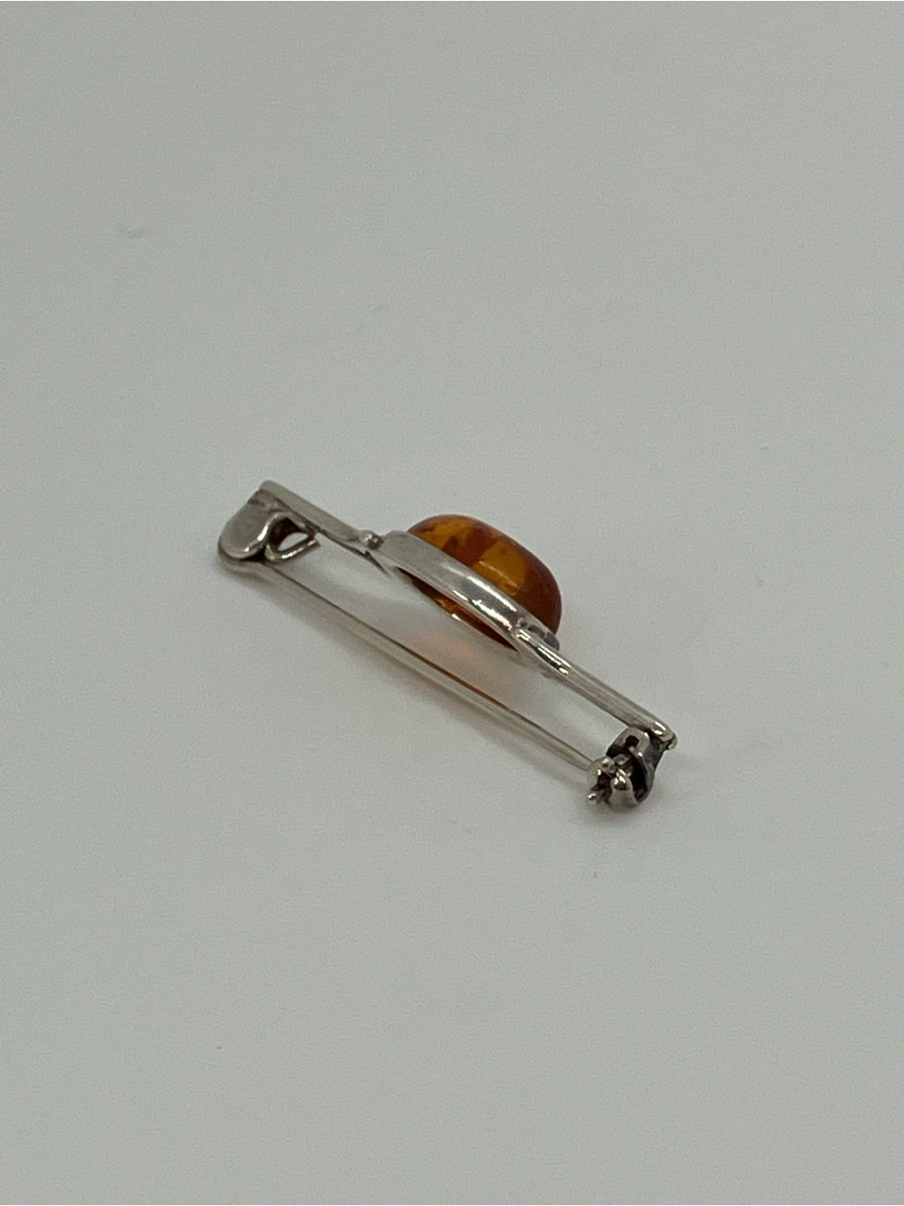 Vtg 925 Sterling Silver Baltic Amber Art Deco Style Bar Brooch Pin - Picture 7 of 11